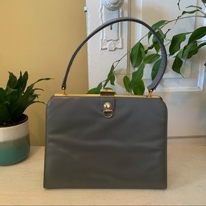 Vintage 50s/60s Leather Grey Clasp and Hinge Purse